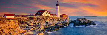 Rocky coastline in Maine, Massachusetts