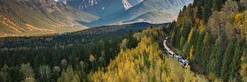 Rocky Mountaineer journeying through Mount Robson