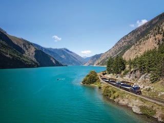 Rocky Mountaineer travelling past Seton Lake, British Columbia
