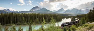 Rocky Mountaineer travelling through The Rockies