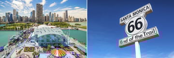 Navy Pier, Chicago (left), and Santa Monica sign (right)
