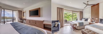 The interiors of the Luxury Junior Suites with bay views or mountain views at Royalton Antigua