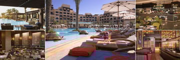 Saadiyat Rotana Resort & Villas, (clockwise from top left): Turtle Bay Bar & Grill, Pool Bar, Sim Sim, Hamilton's Gastropub, Si Ristorante Italiano & Bar