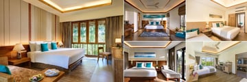 SAii Phi Phi Island Village, (clockwise from left): Deluxe Garden Room, Beachfront Room, Two Bedroom Family Bungalow, Deluxe Bungalow and Superior Bungalow