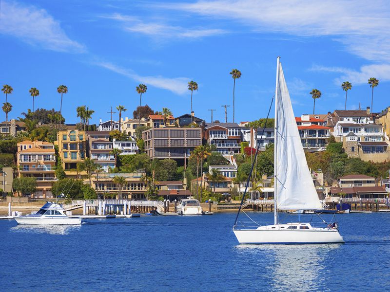 Sailboat on the waters of Newport Bay, California