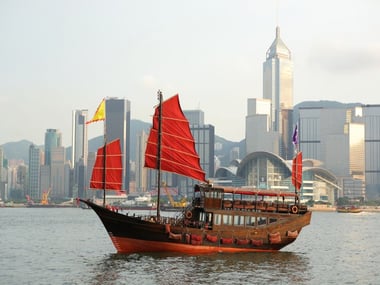 Saling boat in the bay of Hong Kong