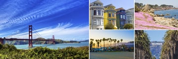 San Francisco (far left), Monterey (top left), Santa Barbara (top right), and Hollywood (bottom left and right)