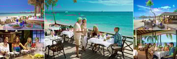 Sandals Negril Beach Resort & Spa, (clockwise from top left): Barefoot by the Sea, Beach Bistro, Beach Bar, Sundowner and Kimonos