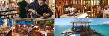 Sandals South Coast, (clockwise from top left): Sushi on the Sand, Jasmines, Overwater Bar and Neptunes