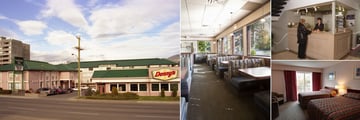 Sandman Inn & Suites Kamloops, Exterior of Inn and Denny's Restaurant, Denny's Restaurant Interior, Lobby and Standard Room with Two Double Beds