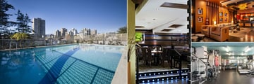 Sandman Suites Vancouver - Davie Street, (clockwise from left): Pool, Moxie's Grill & Bar, Lobby and Fitness Centre