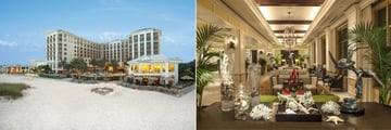 Sandpearl Resort, Exterior from the Beach and Lobby