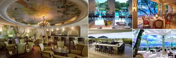 Sandy Lane, (clockwise from left): Monkey Bar, Spa Cafe, L' Acajou, Bajan Blue and the Country Club Bar