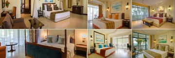 Sarova Whitesands Beach Resort & Spa, (clockwise from top left): Studio Suite, Premier Sea Facing Room, Executive Suite, Sea Facing Room, Palm Room and Presidential Suite 