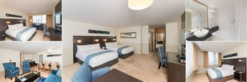 Scenic Hotel Southern Cross, (clockwise from top left): Standard Room, Superior Twin Room - Two Double Beds, Bathroom, Executive Suite Bedroom and Living Room