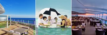 Seabourn Encore Signature Room, Cavier in the Sea and sunset views on the Colonnade