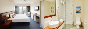 Seashells Yallingup Resort, Studio Spa Room Bedroom and Bathroom