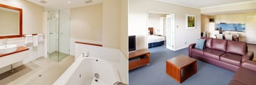 Seashells Yallingup Resort, Two Bedroom Apartment Bathroom and Living Area
