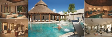 Secrets Akumal Riviera Maya, (clockwise from top left): Spa Balance Couples Treatment Cabin, Hydrotherapy Circuit, Relaxation Area, Fitness Centre and Beauty Salon