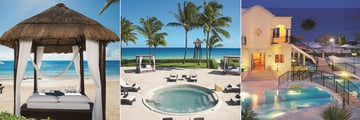 Secrets Capri Riviera Cancun, Balinese Bed, Oceanfront Whirlpool and Pool at Night