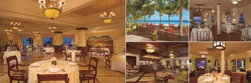 Secrets Capri Riviera Cancun, (clockwise from left): La Riviera, Cactus Club, Seaside Grill, Oceana and Coco Cafe