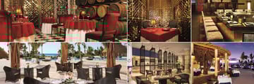 Secrets Maroma Beach Riviera Cancun, (clockwise from top left): Bordeaux, Bordeaux Wine Cellar, Himitsu, Oceana, World Cafe and Seaside Grill