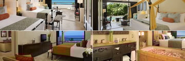 Secrets Maroma Beach Riviera Cancun, (clockwise from top left): Preferred Club Junior Suite Ocean View, Preferred Club Junior Suite Swim Out, Junior Suite Ocean View and Preferred Club Honeymoon Suite