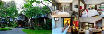Segara Village Resort, Sanur, (clockwise from left): Family Bungalow Rooms Exterior, Deluxe Room, Bungalow Room, The Segara @Village 2 Room and Family Bungalow Twin Room