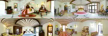 Serena Beach Resort & Spa, (clockwise from top left): Junior Suite Bedroom, Garden Room, Junior Suite Lounge and Family Room Master Bedroom