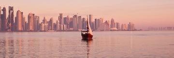 Doha's skyline at sunset