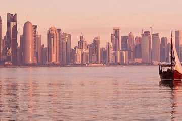 Doha's skyline at sunset