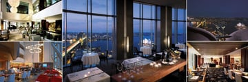 Shangri-La Hotel Sydney, (clockwise from top left): Lobby Lounge, Altitude Restaurant, Blu Bar on 36, Cafe Mix and Horizon Club Lounge