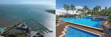 Shangri-La Hotel The Marina, Cairns, Aerial View of Hotel and Marina and Pools