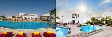 Infinity pool and spa exterior at Sharq Village & Spa, a Ritz Carlton Hotel