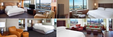Sheraton Boston, (clockwise from top left): Beacon Hill North Tower King Room, Executive Suite, Cambridge Suite and Presidential Suite
