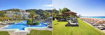 The pool and VIP beach area at Sheraton Rhodes