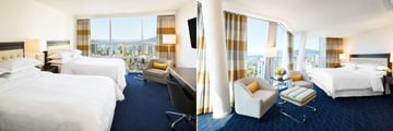 Sheraton Vancouver Wall Centre, South Tower Room City View with Two Double Beds and North Tower Corner Room City View with King Bed