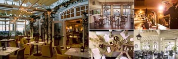 Shutters on the Beach, (clockwise from left): Coast Restaurant, Living Room Restaurant & Bar, and 1 Pico Restaurant & Menu Planning 