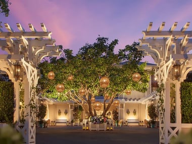 Hotel exterior at dusk