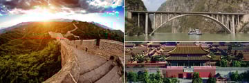 Great Wall of China, Arched Bridge over Yangtze River, Forbidden City Beijing