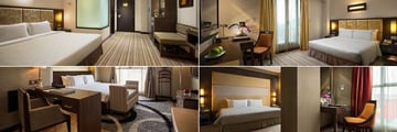 Silk Path Hanoi, (clockwise from top left): Deluxe Bedroom, Executive Bedroom, Premium Executive Bedroom and Presidential Suite