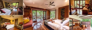 Silky Oaks Lodge, (clockwise from top left): Daintree Treehouse, River Treehouse, Deluxe Treehouse, The Lodge Suite and Garden Treehouse