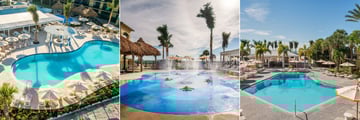 Sirata Beach Resort, main pool (left), splash zone (middle), and south pool (right)