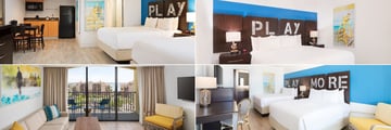 Sirata Beach Resort, clockwise from top left: Studio Room with Courtyard View, One Bedroom Suite with Bay View, Traditional Room and One Bedroom Gulf View 
