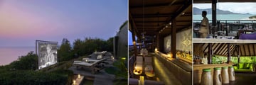 Six Senses Samui, (clockwise from left): Cinema Paradiso, Dining On The Rocks Bar, Dining On The Hill and Drinks On The Hill
