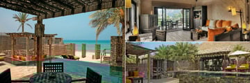 Six Senses Zighy Bay, (clockwise from left): Pool Villa Beachfront, Pool Villa Interior and Pool Villa Suite Beachfront Deck
