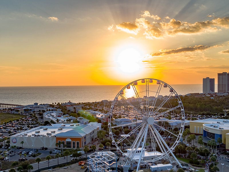 aerial view of the pcb wheel at pier park