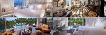 Clockwise from top left: Ocean View King, Tower Penthouse, Garden View Villa and Villa Penthouse at SLS South Beach