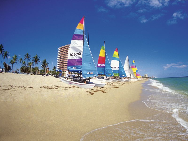 Small sailboats on the beach in Fort Lauderdale