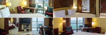 Sofitel Dubai Jumeirah Beach, (clockwise from top left): Superior Room Partial Sea View King Bed, Twin Beds, Luxury Room Front Sea View and Junior Suite Partial Sea View
